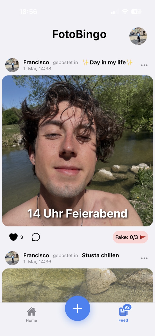 FotoBingo Feed mit Beweisfotos