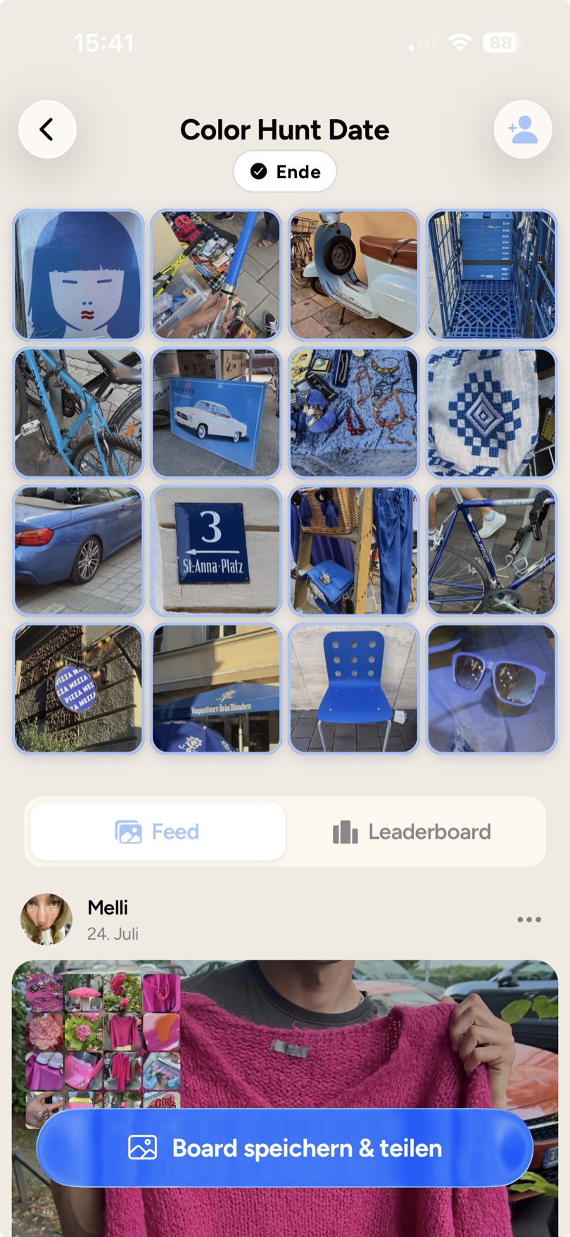 A FotoBingo board in Color Hunt mode
