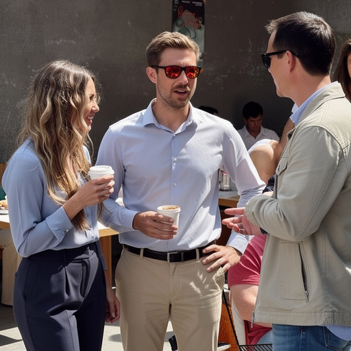 Drei Kolleg:innen im Gespräch mit Drinks bei einem Firmenevent